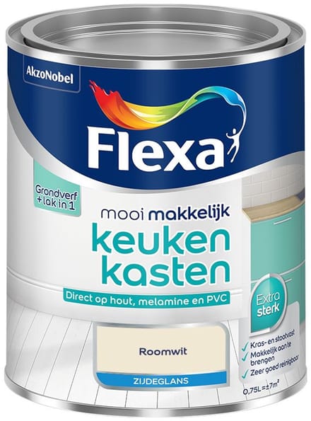 Flexa - Mooi Makkelijk Keukenkasten Zijdeglans - Roomwit - Mengverf - 750 Ml