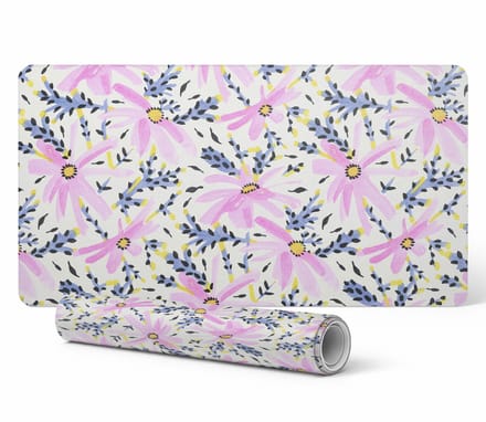 Vinyl bureauonderlegger met pastelkleurig bloemenpatroon 100x50 cm