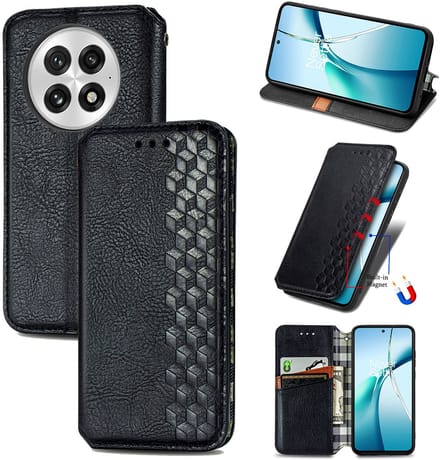 Luxe PU Lederen Ruitpatroon Wallet Case + PMMA Screenprotector voor OnePlus 13 _ Zwart