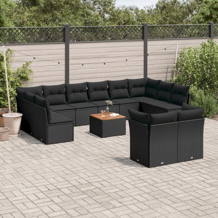 vidaXL - 13-delige - Loungeset - met - kussens - poly - rattan - zwart