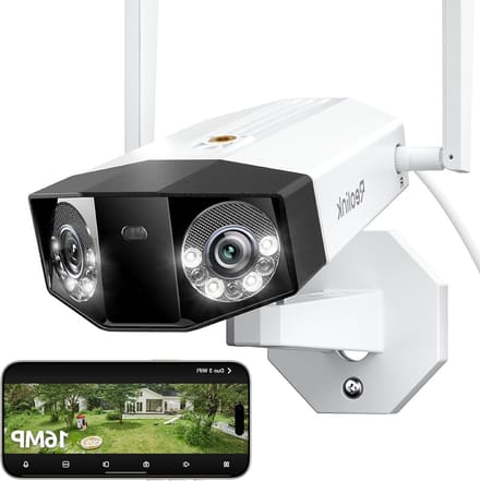 Beveiligingscamera Buiten - Dubbele Lens Camera - Woning Bewaken - 180 Graden Zicht - 16MP UHD - Wit