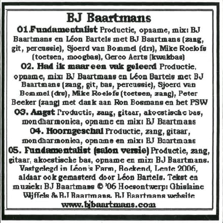B.J. Baartmans - Fundamentalist (5" CD Single)