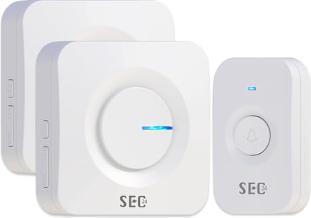 SEC24 DB706W Draadloze Deurbel set met 2 Ontvangers wit - Regelbaar Volume en 52x Melodie - LED - Wit