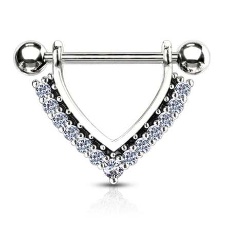 Tepelpiercing extra glimmende CZ steentjes 1.6x14 - zilver wit - LMPiercings
