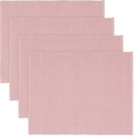 4-delige eettafelplacemats 35 x 46 cm, 100% geribbeld katoen, machinewasbaar, oudroze