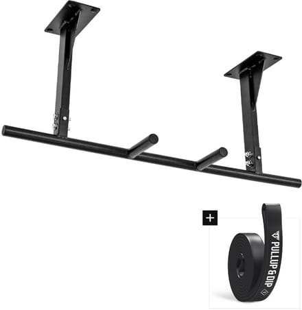 PULLUP & DIP Steel - Optrekstang Plafondmontage - 5 Verschillende Gripposities - Belastbaar tot 180 kg - Inclusief Pull-up Band