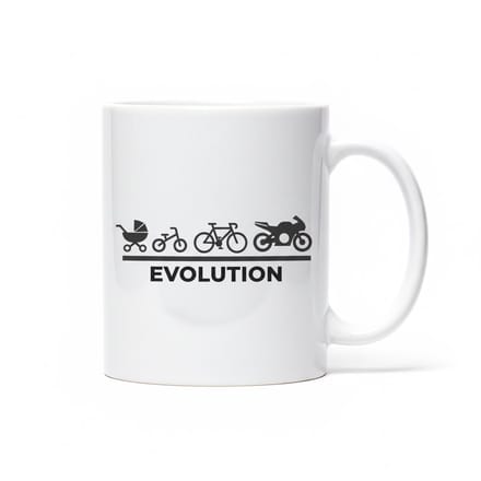 “Evolution” Mok – Van Kinderwagen tot Motor Levensontwikkeling Koffiemok 330 ml
