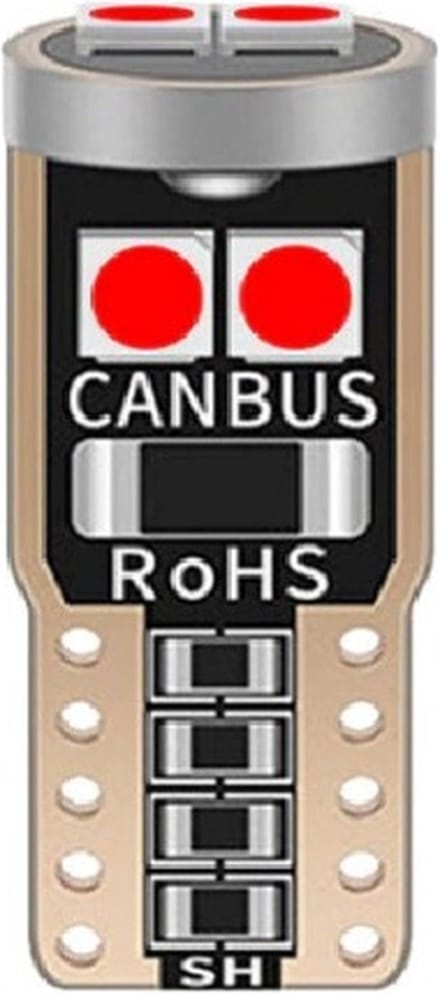 2x T10 LED - CANBUS - Extra fel - 6SMD - 12V - Rood