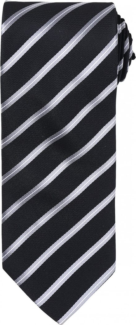 Premier Sports Stripe tie PR784 - BLACK / SILVER - One size