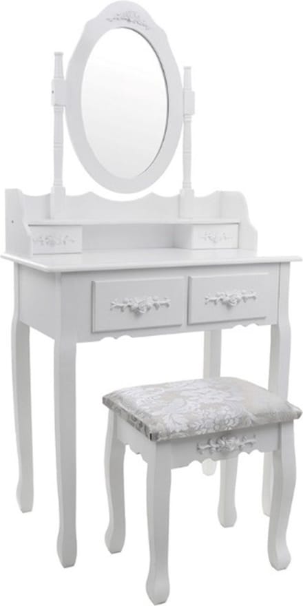 Kaptafel - met spiegel en krukje - 75x40x147 cm - wit