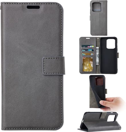 Bookcase Geschikt voor: iPhone 13 Mini - Grijs - portemonnee hoesje