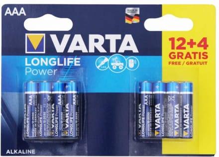 Varta AAA Longlife Power Batterijen - 16 stuks