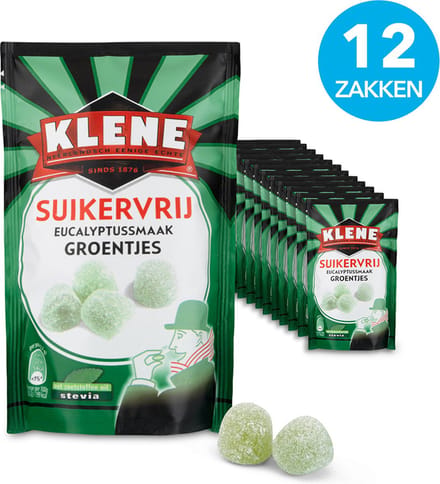 Klene Groentjes - eucalyptussmaak - suikervrij - 90g x 12