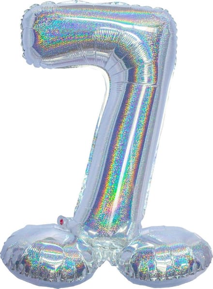 Folieballon cijfer 7 holografisch zilver 82 cm