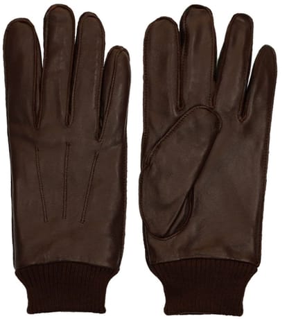 Manfield - Heren - Donkerbruine leren heren handschoenen - Maat 1
