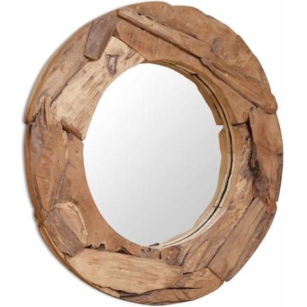 vidaXL - Decoratieve - spiegel - rond - 80 - cm - teakhout