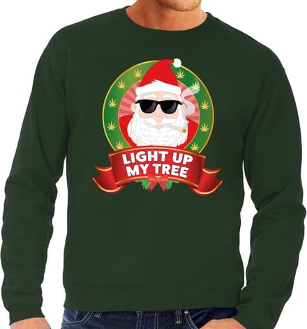 Foute kersttrui / sweater - groen - blowende Kerstman Light Up My Tree heren M