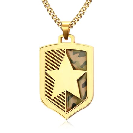 Herenketting Edelstaal Verguld Camouflage Ster Schild
