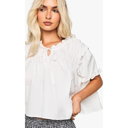 boohoo Dames Ruched Poplin Smock Top | White | Maat: 6
