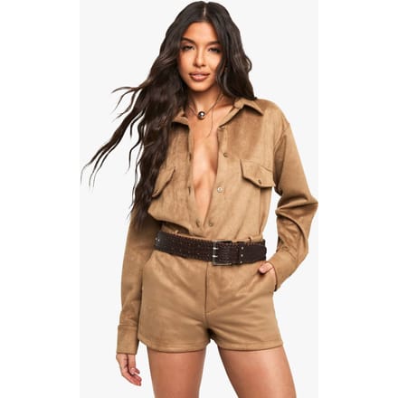 boohoo Dames Suede Look Mini Shorts | Tan | Maat: 14