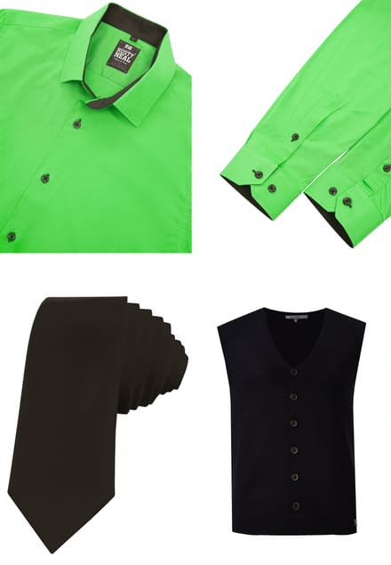 Driedelig pak met overhemd, vest en stropdas