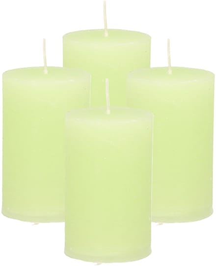 Atmosphera Stompkaars - 4x - lime groen - 5 x 8 cm - klein rustiek model - cilinderkaars - kaars