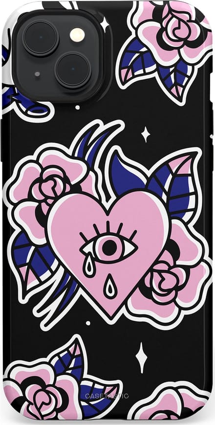 Casetastic hoesje geschikt voor Apple iPhone 15 Plus - MagSafe - Dubbellaagse bescherming - Eindeloze passie - Fashion Case - Zwart Grijs Lichtroze Wit
