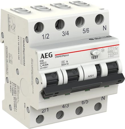 AEG aardlekautomaat 3-polig+nul 32A C-kar 30mA (DMA63N C32/030)