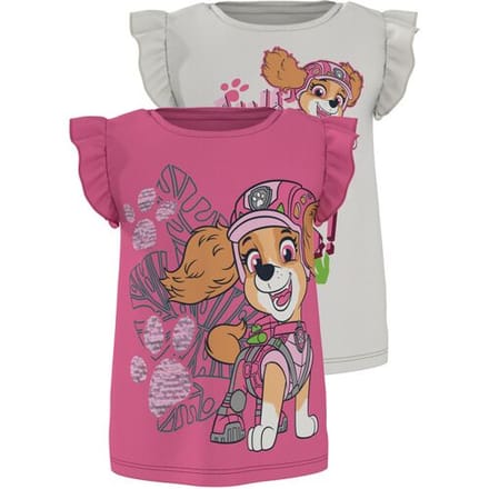 LUPILU Set van 2 kinder T-shirts Paw Patrol (Roze/wit, 98/104)