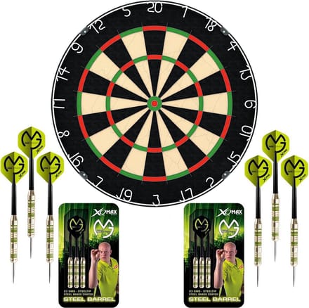 Dragon Darts Plain Dartbord Set - met 6 Michael van Gerwen Dartpijlen - White Edition