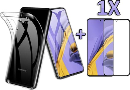 HB Hoesje Geschikt voor Samsung Galaxy A51 - Siliconen Back Cover/ Fullscreen Glazen Screenprotector - Transparant