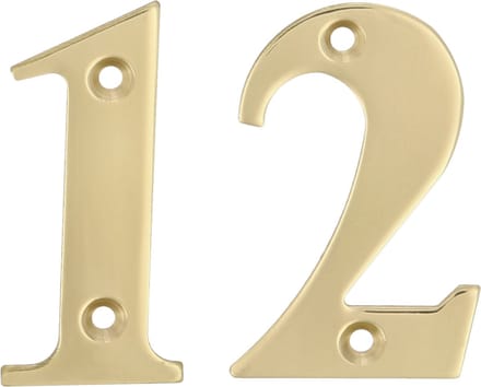 AMIG Huisnummer 12 - massief messing - 5cm - incl. bijpassende schroeven - gepolijst - goudkleur