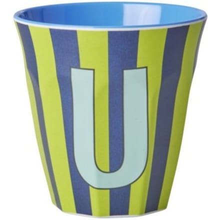 Rice melamine beker medium gestreept letter u, groen