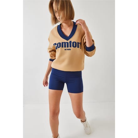 V-hals Gebreid Sweatshirt met Motto Print