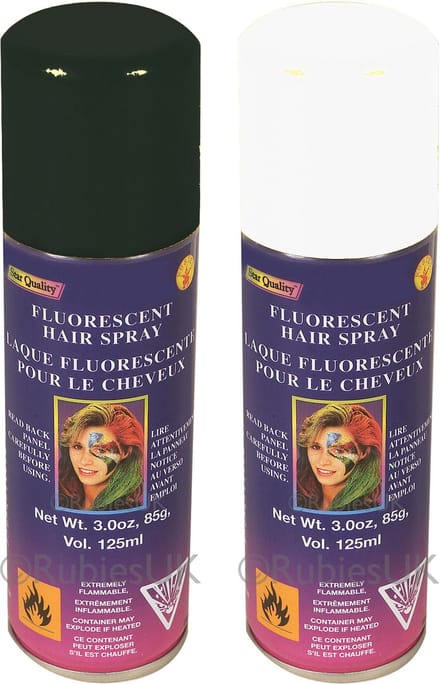 Haarverf/haarspray - 2x - wit/zwart - spuitbus - 125 ml - Carnaval/halloween