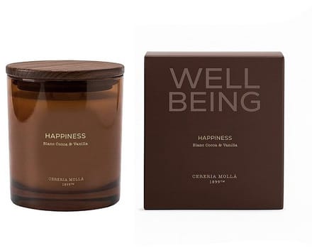 Well Being - HAPPINESS - Geurkaars 370 gram - 2 lont/wick - Blanc Cocoa & Vanilla - Cereria Mollà 1899