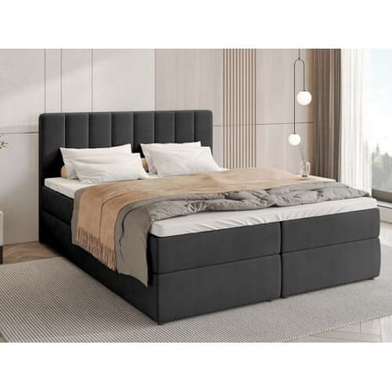 BroMARKT Boxspringbed met hoofdeinde, matras en dekmatras - DENVER - 160x200 - donkergrijs
