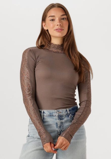 Rosemunde Beatha Ls Regular Lace Dames - Topjes - Taupe - Maat XL