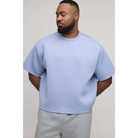 Plus Oversized Boxy Bonded Scuba T-Shirt | Dusty Blue | Size 2XL