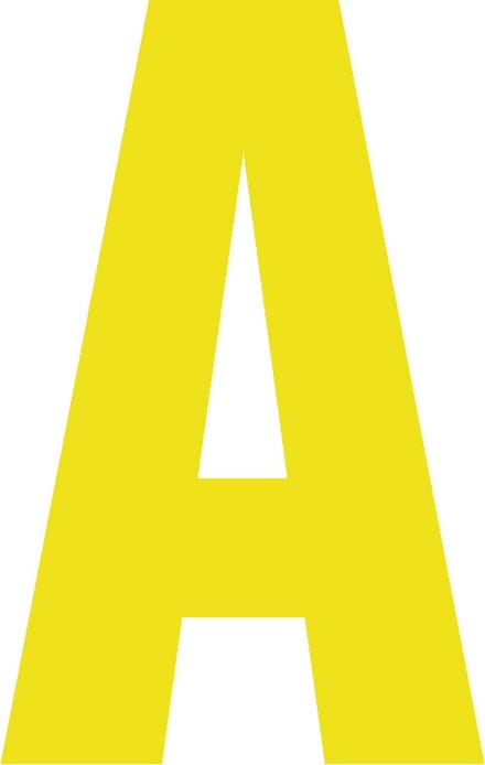 Lettersticker A GEEL 10x5cm, plakletter, huisnummersticker, toevoeging huisnummer