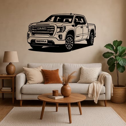 BR2Laser GMC Sierra – Wanddecoratie – Lasergesneden Hout – Autokunst – 75 cm Breed