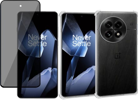 Geschikt voor OnePlus 13 - Hoesje + Privacy Screenprotector – Privé - Gehard Glas Cover