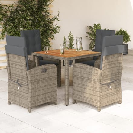 vidaXL - 5-delige - Tuinset - met - kussens - poly - rattan - grijs