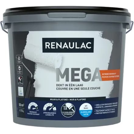 Renaulac Méga Muurverf - Zijdeglans - Wit - 5l