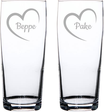 Gegraveerde bierfluitje 19cl Pake mei hert & Beppe mei hert