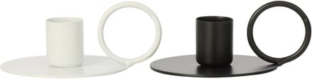 J-Line kandelaar - ijzer - zwart/wit - small - set van 2