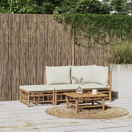vidaXL - 3-delige - Loungeset - met - kussens - bamboe - crèmewit