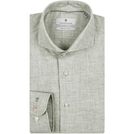 Thomas Maine Overhemd Bari Cutaway Cotton Wool Twill Soft Green / male