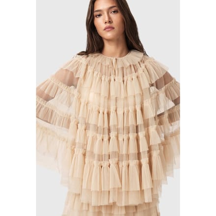 AllSaints Aude Ruffle Cape Blush Pink Größe: OS | Maxikleider Outlet | Damen | Rosa