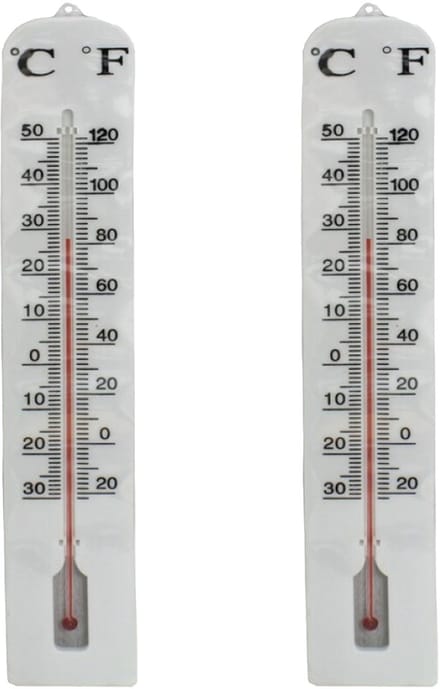 Gerimport Thermometer - 2x - kunststof - 40 x 6 cm - wit - tot 50 graden Celsius